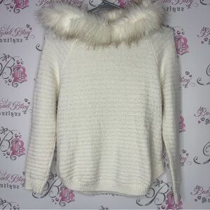 Cat & jack sweater pull over faux fur trim hood hoodie warm cozy knit crochet